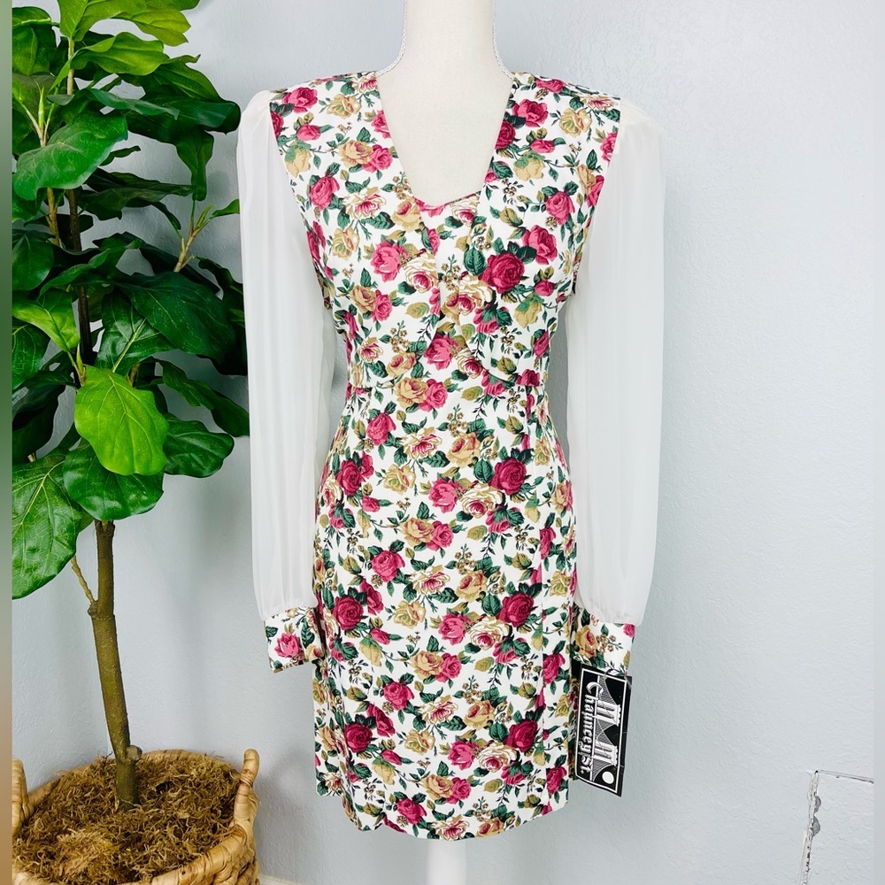 NWT Vintage Chauncey St Floral Two Piece 80s Shabby Chic Mini Dress